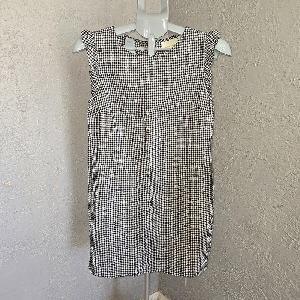 Cynthia Rowley Black and White Gingham Dress Linen And Cotton Mini Ruffle
